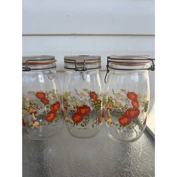 Arc France Vintage Spice of Life Vegetable Glass Hinged Lid 1.5L Canisters Set 3 - Picture 14 of 16
